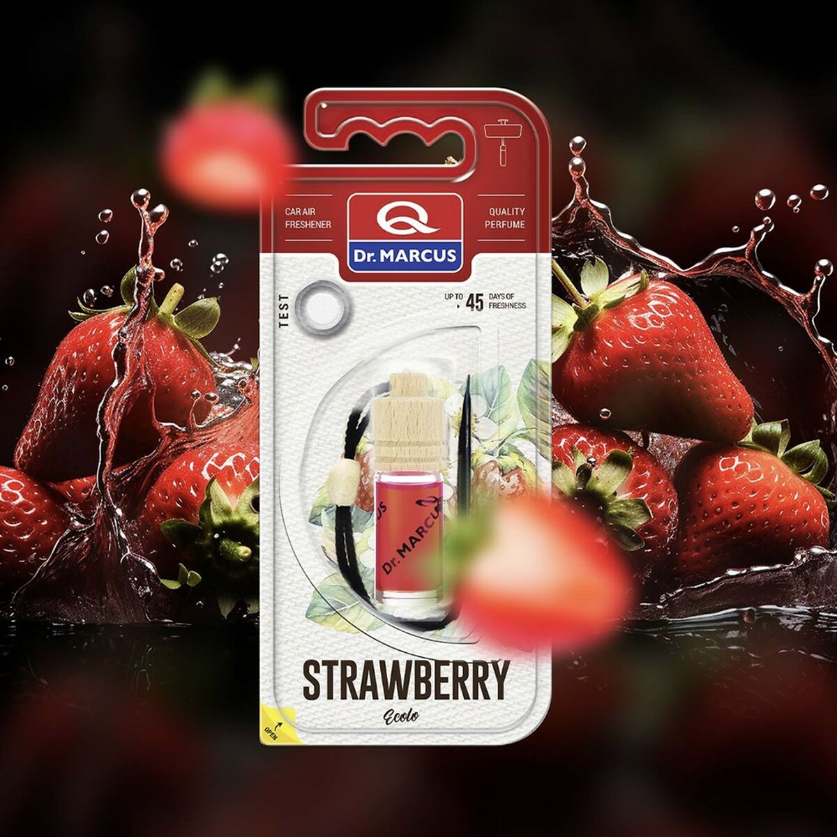 Car Air Freshener Dr Marcus Ecolo Strawberry 4,5 ml Wood Crystal Fragrance Pendant 4 Pieces-3